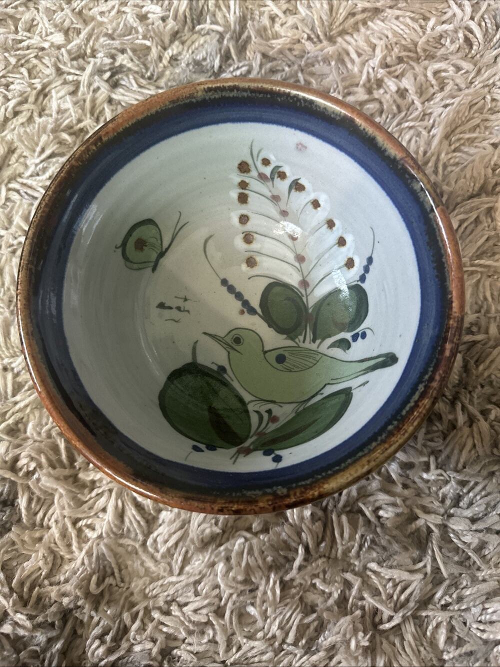 Ken Edwards Pottery El Palomar Bowl Green Bird Approximately 7 Inches